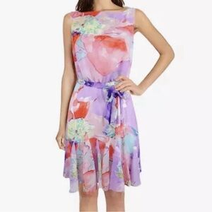 Ralph Lauren Chiffon WaterColor Floral Georgette Mini Flounce Ruffle Dress Sz 6